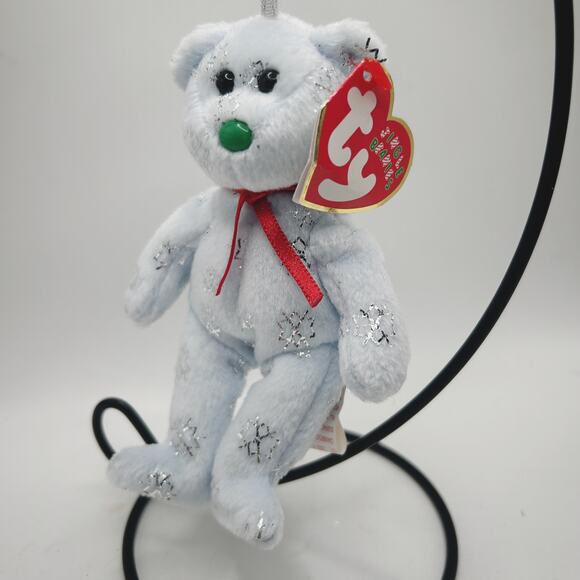 Ty Jingle Beanies Flaky Beanie Babies Plush Ornament Christmas Bear W/ Tag - Picture 1 of 4